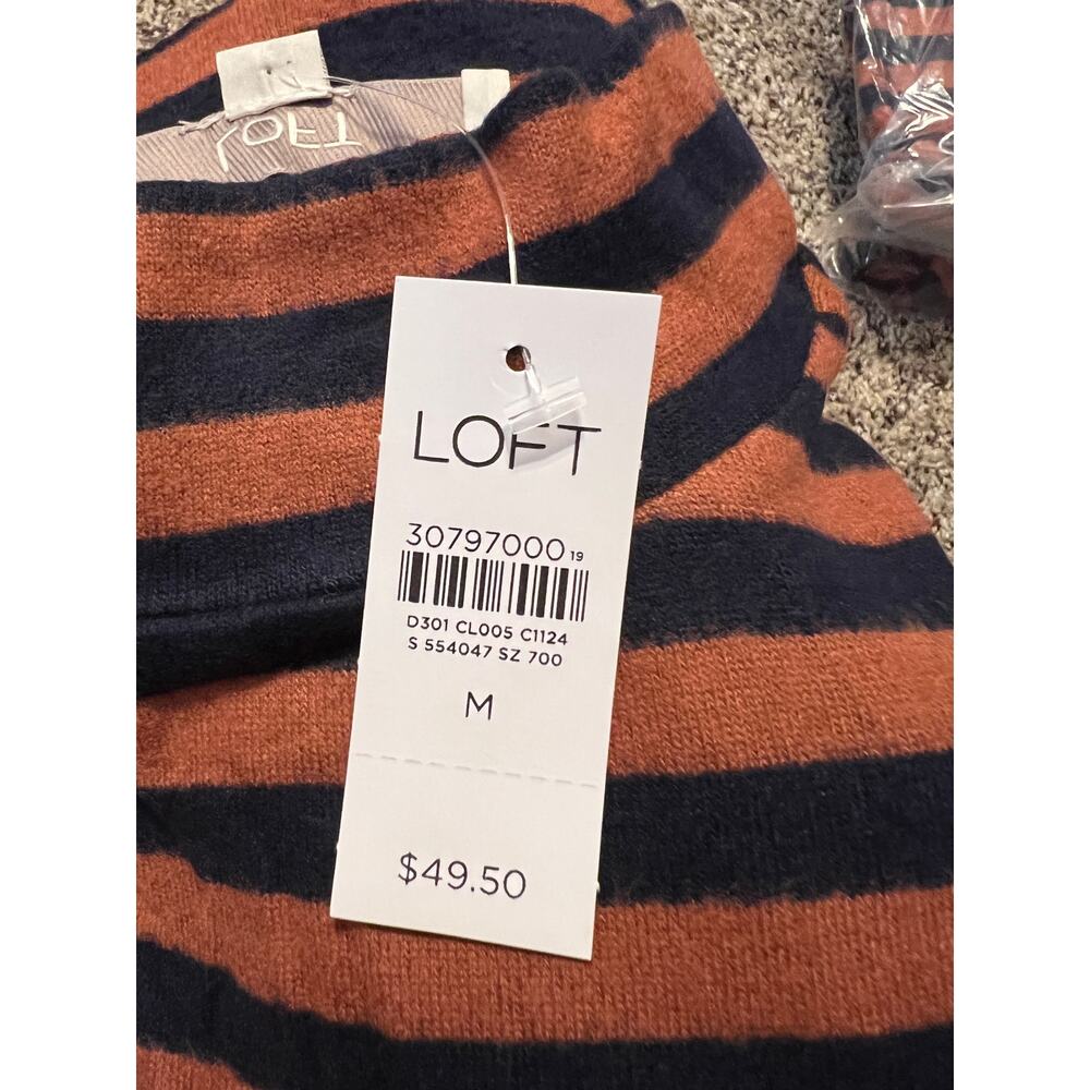 NWT Loft Rust/Brown & Navy Striped Soft Knit Mock Neck Top - Picture 5 of 7